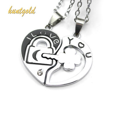 

Couple Lovers Choker I Love You Lock and Key Heart Pendant Chain Necklace 1 Pair