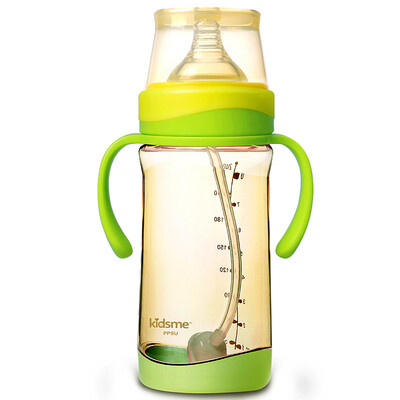 

Kiss me kidsme sense of temperature bottle wide caliber PPSU newborn baby bottle with straw handle 240ML yellow