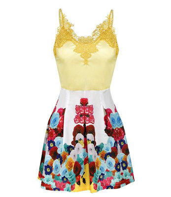 

Stylish Lady Women's New Fashion Sweet Print String Lacy Straps Dress