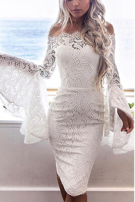 

Lace Off the Shoulder Flare Long Dress Summer Sleeves Bodycon Mini Dress