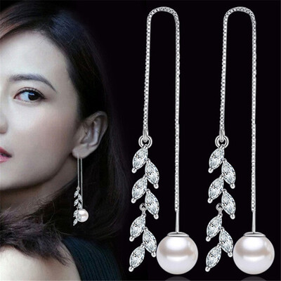 

High Quality Clear Cubic Zirconia Chandelier Earrings For Women Vintage Fashion Jewelry Drop Earrings Simulated Pearl Accessories