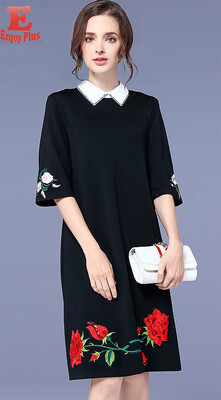 

L XL XXL 3XL 4XL 5XL plus size new summer autumn 2018 women dress half sleeve big size flower embroidery office lady midi loose