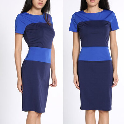 

New Elegant Ladies Patchwork Color Block Stripe Bodycon Dress