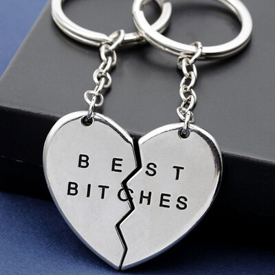 

MyMei 1Pc Best Bitches Engraved Heart Round Keychain Keyring For Friends Friendship Gift