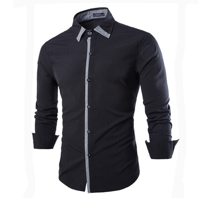 

Zogaa fashion Grid Contrast Color Pure Cotton Casual Slim Long Sleeve Mens Shirt