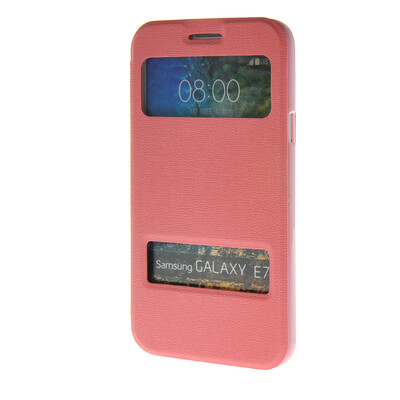 

MOONCASE Two window Leather Wallet Flip Stand Pouch чехол для Samsung Galaxy E7 Pink 01