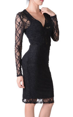 

Womens Fashion Lace Slim Flower Long Sleeve Dress ML