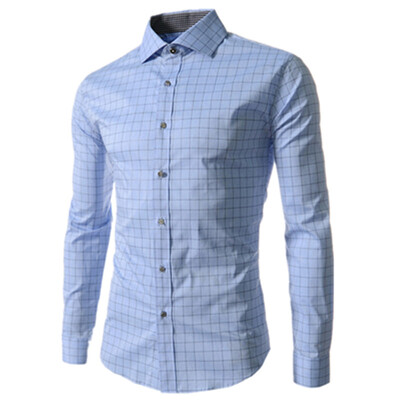 

Zogaa New Mens Shirt Fashion Printing Grid Long Sleeve
