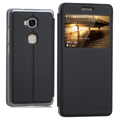 

Фрезон окно кронштейн кожаный чехол интеллектуальный сна защитный чехол / телефон оболочки для Huawei славы играть 5X черный