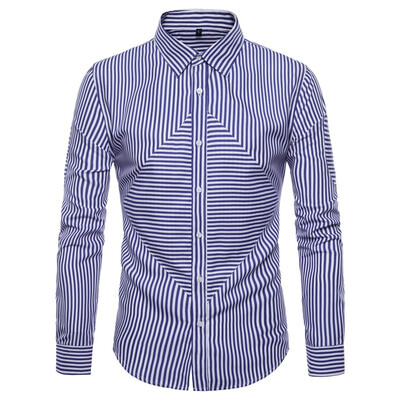 

AOWOFS new mens striped long-sleeved shirt Europe&the United States trend foreign trade mens shirt YS002