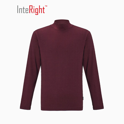 

INTERIGHT mens soft bamboo&cotton half-high collar wild long-sleeved T-shirt wine red