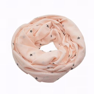 

Pink Star Print Chiffon Long Infinity Scarf for Women Circle Loop Wraps