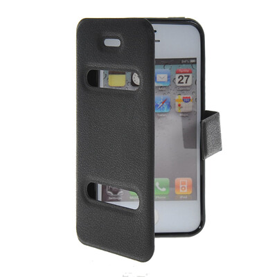 

MOONCASE View Window Leather Side Flip Pouch Stand Shell Back ЧЕХОЛ ДЛЯ Apple iPhone 4 / 4S Black