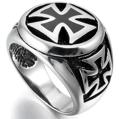 

Hpolw Men's Large Stainless Steel Ring Silver Black Cross Vintage