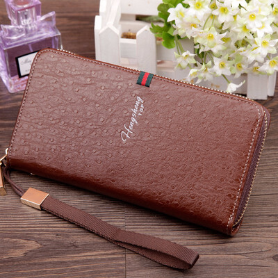 

Korean mens wallet knitted leather wallet long wallet multifunctional handbag