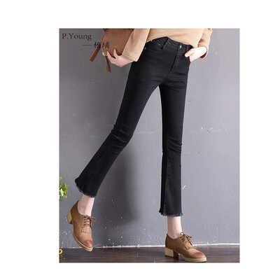 

Spring black jeans female Korean version of the micro-horn nine pants Spring&autumn 2018 wild high waist female jeans leggings