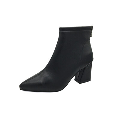 

2018 autumn&winter new high heel&ankle boots thick with back zipper womens shoes pointed cotton plus warm boots Martin bo