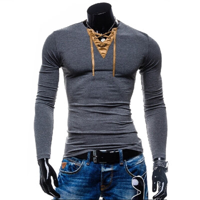

Zogaa Mens T-shirt Classic Splice V-neck Long Sleeve Slim