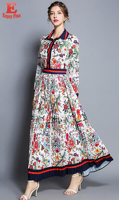 

L XL XXL vintage new autumn 2018 women long maxi dress long sleeve slim A line ankle length flower print elegant lady
