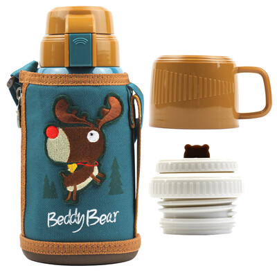 

Cup bear child cup with straw child cup 316 stainless steel double cover dual-use baby cup boys&girls insulation pot 600ML 3D version - elk