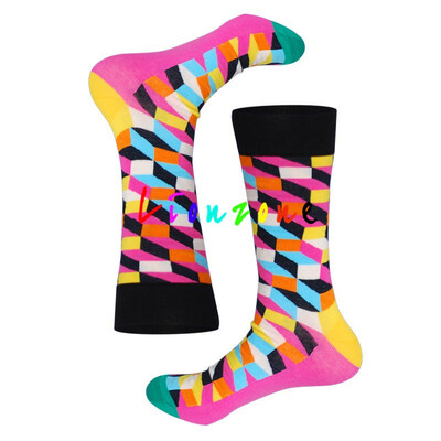 

LIONZONE Thickening Warm Winter Cotton Socks Men Unisex Coloured Rhombus lattices Leisure Trend Crew Socks Funny Lovers Gift