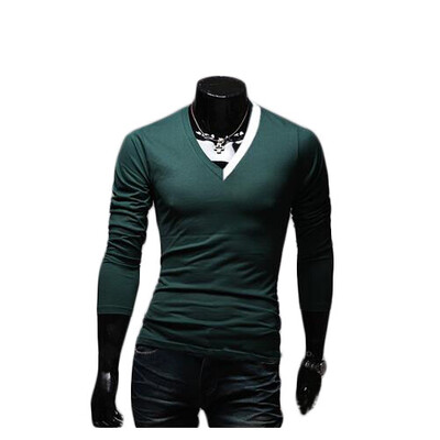 Zogaa Spring New Mens T-shirt V Collar Slim Long Sleeve