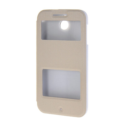 

MOONCASE Сторона Флип жесткий борт тонкий кожаный кронштейн Окно чехол для HTC Desire 510 Белый