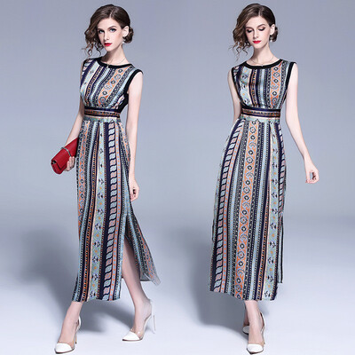 

DFYOP New print dress Korean retro skirt Bohemian national wind dress long skirt