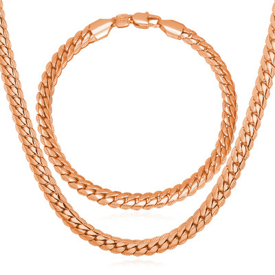 

New Trendy 18K Stamp Necklace Set Men Jewelry Wholesale Rose Gold Plated Chain Necklace Bracelet African Jewelry Sets S