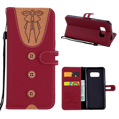 

MOONCASE Samsung Galaxy S8 stitching embossed womens leather case - red