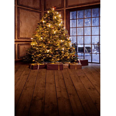

Golden Xmas Trees Photo Backdrop 57FT Vinyl Fabric Cloth Digital Printing Photo Background st-552