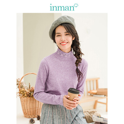 

INMAN 2018 winter new small fresh art embroidery high collar bottoming shirt sweater female 1884132534 pink purple