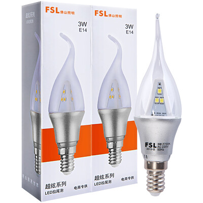 

Foshan Lighting FSL LED Bulb Energy Saving Tail Foam 3W Transparent Small E14 Warm White 2700K Hyun Silver Wax Tail 2 Pack