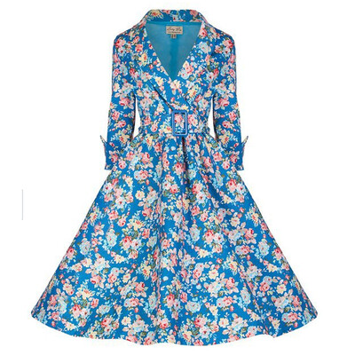 

Printed Sleeve Dress Fall And Winter Clothes Retro Big Skirt Tutu Belt