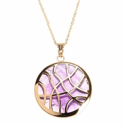 

Round Lines Purple Quartz Crystal Pendant Stainless Steel Necklaces 17