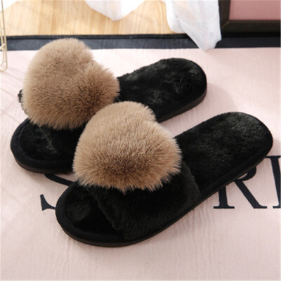 

Plush sweat-heart TPR soles cotton open-toed slippers