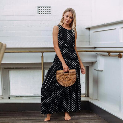

2018 Women Sexy Button Maxi Dress Female Fashion Dot Print Sleeveless Summer Dresses Casual Beach Long Dress Vestidos
