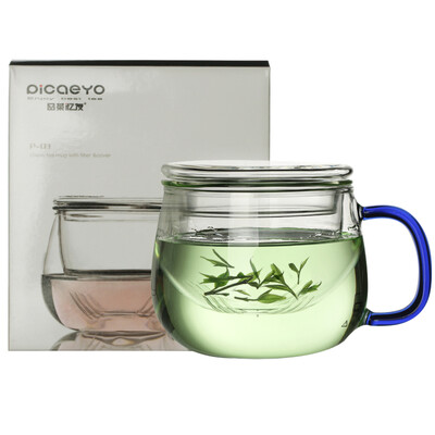 

Jingdong Supermarket Tea Tea Friends Cup Glass Cup Water Cup Tea Cup Tea Cup Separate Cup Office Heat-resistant Glass Tea Cup p-03 Fun Blue
