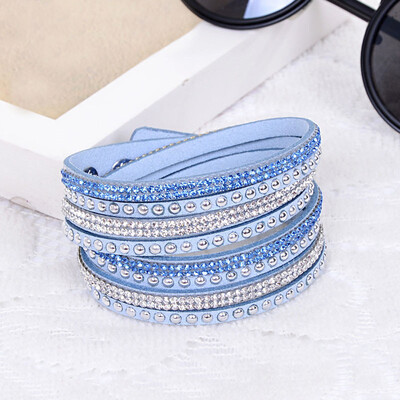 

MyMei Crystals 2 wrap Layers Around PU Leather Adjustable Bracelet New Fashion
