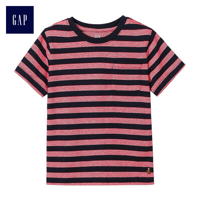 

GAP flagship store Brenner bear embroidery comfortable cotton striped pocket short sleeve basic t-shirt 249899 positive red 100cm 3T