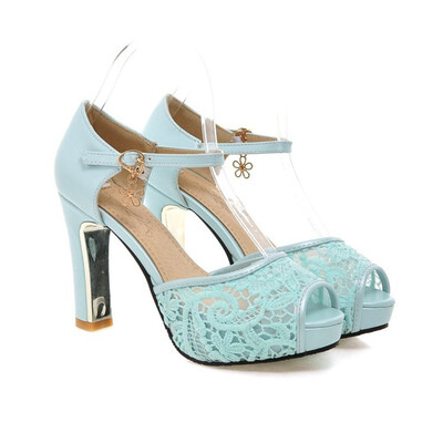 

IDIFU Womens Elegant Peep Toe Platform Sandals Chunky High Heel Shoes Lace Sandals