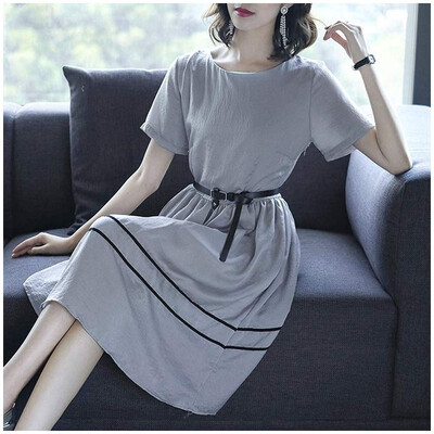 

Simulation silk dress female summer 2018 new loose large size elegant printing long chiffon skirt