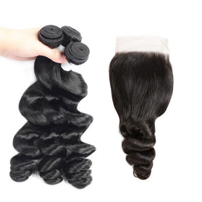 

Allove Remy Hair Brazilian Human Hair Weave Loose Wave 3pcs Bundles with Lace Closure Virgin Cheap Hair Extensions