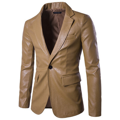 

AOWOFS mens European&American solid color Slim high quality PU leather fashion mens suit X307