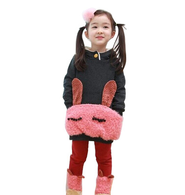 

Kid Girl Long Winter Hooded Coat Outfits Rabbit CartoonPant Clothes Set Sweater