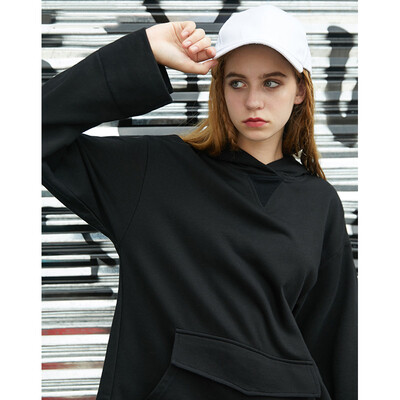 

PASS Hooded Sweater 2018 New Womens Long Sleeve Turtleneck Jacket Loose Medium Long Simple Solid Color Tops Student 68305PA21092 Black M