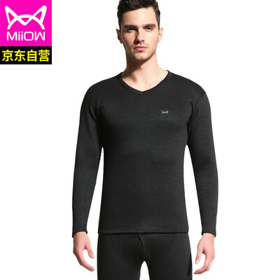 

Cat people thermal underwear men plus velvet thickening youth round neck autumn clothing long trousers thick section bottoming warm set SQF206001 black gray V-neck 185110 XXXL