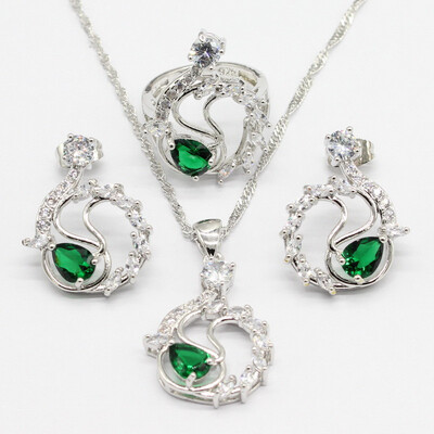 

4 Colors 925 Silver Wedding Jewelry Sets For Women Stud Earrings Necklace Pendant Rings 2018 New