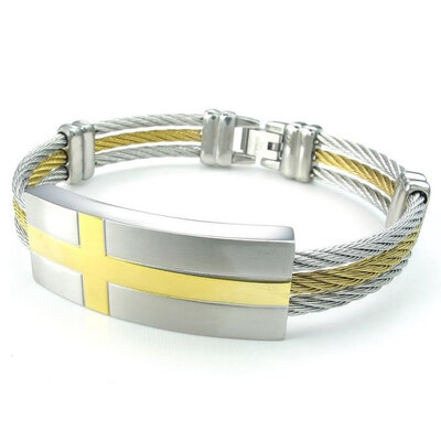 

Hpolw Mens Stainless Steel Wire Bracelet, Cross Cuff Bangle, Gold Silver
