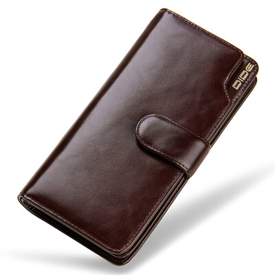 

Di De DiDe mens wallet first layer leather retro long multi-function zipper wallet card package DQ736 oil wax black